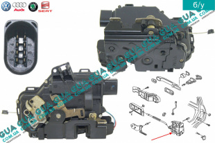 Замок передней левой двери электрический ( на 8 контактов ) VW / ВОЛЬКС ВАГЕН TRANSPORTER V 2003- / ТРАНСПОРТЕР 5 03- 2.0TDI (1968 куб.см.)