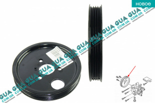 Шкив насоса гидроусилителя руля ( Шкив привода ГУР ) 4 ручейка Ford / ФОРД TRANSIT 2006- / ТРАНЗИТ 06- 2.2TDCI (2198 куб.см.)