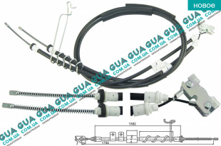 Трос ручного тормоза задний правый / левый ( низкая база / без ABS ) L1792 / 1582 x 2  Ford / ФОРД CONNECT 2002-2013 / КОННЕКТ 02-13 1.6 EcoBoost (1596 куб. см.)
