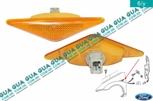 Указатель поворота боковой повторитель желтый ( поворотник ) Ford / ФОРД FOCUS I 1998-2004 / ФОКУС 1 98-04 1.6 V16 (1596 куб. см.)