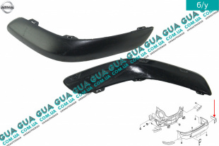 Молдинг / декоративная накладка / листва заднего бампера  правая хетчбек Nissan / НИССАН ALMERA N16 / АЛЬМЭРА Н16 2.2 DCI ( 2184 куб.см.)