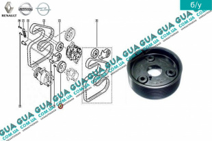 Шкив насоса гидроусилителя руля ( Шкив привода ГУР ) 7 ручейков Renault / РЕНО CLIO II / КЛИО 2 1.9DTI (1870 куб.см.)