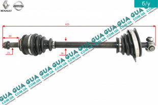 Полуось левая 21 ( привод в зборе с шрусами с ABS ) Renault / РЕНО CLIO II / КЛИО 2 1.9DTI (1870 куб.см.)