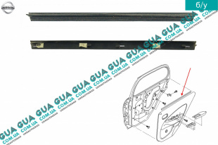 Молдинг / декоративная накладка задней левой двери ( под стекло / внутренняя ) Nissan / НИССАН ALMERA N16 / АЛЬМЭРА Н16 2.2 DCI ( 2184 куб.см.)