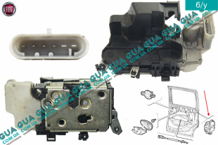 Замок правой раздвижной двери / электрический ( 4pin ) Fiat / ФИАТ DOBLO 2000-2005 / ДОБЛО 00-05 1.6 (1596 куб.см)