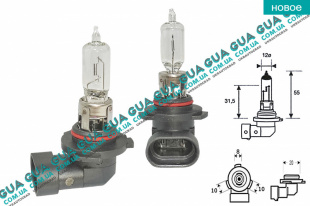 Лампа / лампочка HB3 12V 60W P20D ( фара дальнего света ) ( галогеновая )   