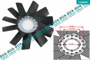 Крыльчатка двигателя 11 лопастей D395 ( вентилятор охлаждения ) +АС   