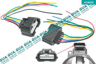 Фишка / разъем с проводами расходомера воздуха ( штекер  воздухомера / провод датчика массового расхода воздуха ) колодка / конектор  ДМРВ 5 pin /  клапана ЕГР 6 pin / педали газа / акселератора / дросельной заслонки   