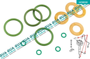 Монтажный ремкомплект форсунки ( уплотнительное кольцо форсунки / шайба / прокладка / уплотнительное кольцо трубки обратки ) ( комплект ) Renault / РЕНО MASCOTT 2004-2010 / МАСКОТ 04-10 3.0TDI (2953 куб.см.)