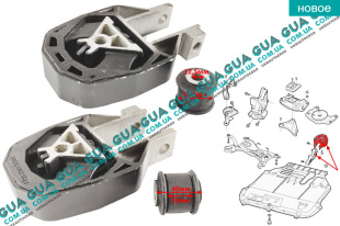 Подушка двигателя задняя левая ( опора ) с сайлентблоком ( втулкой ) комплект Volvo / ВОЛЬВО S40 II 1.6D (1560 куб.см.)