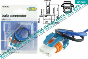 Патрон лампы / разъём керамический  для ламп HB4 / HB4U  P22d 1шт ( 8.2А ) угловой выход кабеля SsangYong / САНГЙОНГ KYRON 2.0XDI (1998 куб.см.)