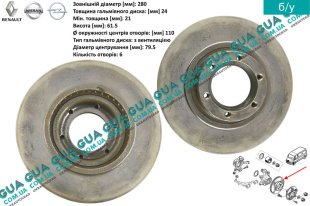 Тормозной диск вентилируемый передний R15 D280 Vauxhal / ВОКСХОЛ MOVANO 1998-2003 2.5DCI (2463 куб.см.)