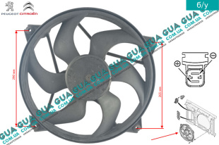 Вентилятор основного радиатора с моторчиком D385 лопастей 6 ( с кронштейном )   