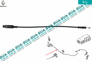 Трос открытия капота L 380 мм   