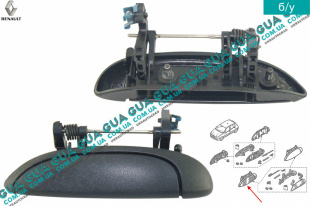 Ручка двери левой наружная Renault / РЕНО CLIO II / КЛИО 2 1.9DTI (1870 куб.см.)