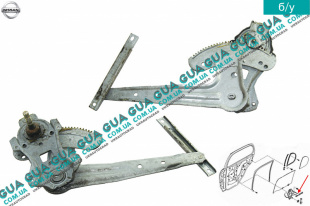 Стеклоподъемник задний левый механический Nissan / НИССАН ALMERA N16 / АЛЬМЭРА Н16 2.2 DCI ( 2184 куб.см.)