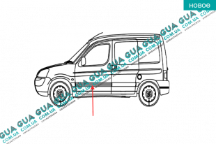  Молдинг левой передней двери Peugeot / ПЕЖО PARTNER M59 2003-2008 / ПАРТНЕР М59 03-08 1.9D (1868 куб.см.)