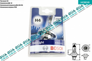 Лампа / лампочка H4 STANDART 12V 60/55W P43t Pure Light   