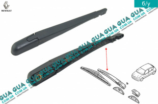Щеткодержатель задних дверей / ляды ( дворник, рычаг стеклоочистителя, щетка стеклоочистителя ) Renault / РЕНО CLIO II / КЛИО 2 1.9DTI (1870 куб.см.)