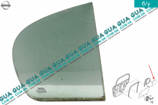 Стекло двери задней правой ( форточка ) Nissan / НИССАН ALMERA N16 / АЛЬМЭРА Н16 2.2 DCI ( 2184 куб.см.)