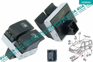 Кнопка стеклоподъемника левая ( двойная ) VW / ВОЛЬКС ВАГЕН TRANSPORTER V 2003- / ТРАНСПОРТЕР 5 03- 2.0TDI (1968 куб.см.)