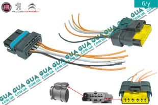 Фишка / разъем с проводами расходомера воздуха ( штекер  воздухомера / провод датчика массового расхода воздуха ) колодка / конектор  ДМРВ 6 контактов  / пинов   