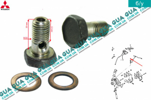 Пустотелый болт / винт турбины / турбокомпрессора  ( трубки подачи масла в турбину ) М10х20 Mitsubishi / МИТСУБИСИ PAJERO III 2000-2006 / ПАДЖЕРО 3 00-06 2.5TD 4WD (2477 куб.см.)