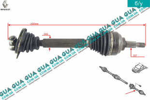 Полуось левая 27 ( привод в зборе с шрусами без АБС / ABS )   